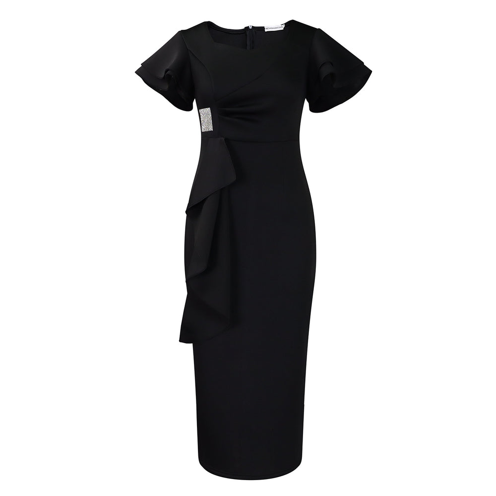 D3310 new arrival: cross-border  fashionable & elegant ruffle solid color bodycon african dress