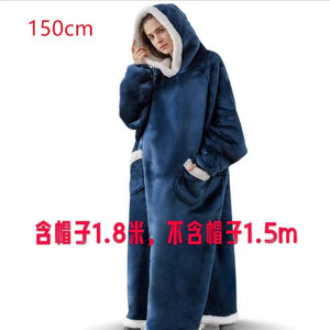 1.8m christmas pajamas women's robe flannel long vertical flap pocket pantspullover fleece pajamas blanket lazy blanket