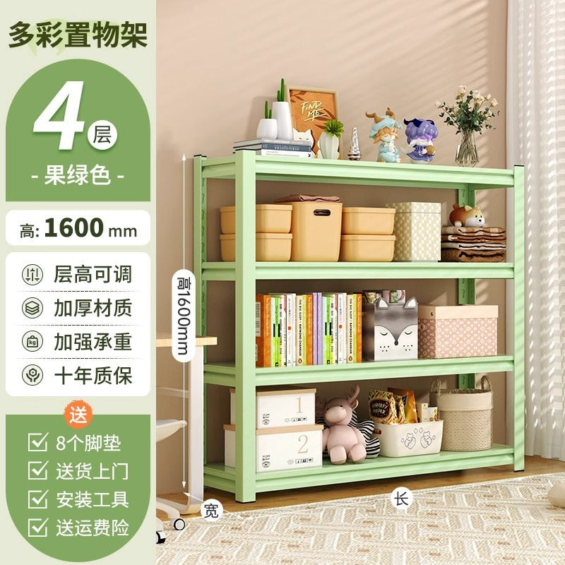 Household steel storage rack, floor-standing multi-tier organizer, living room bookshelf, utility room storage rack, supermarket storage shelf