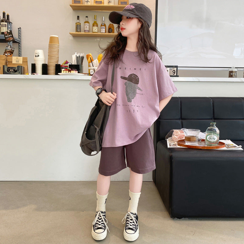 Girls' casual short-sleeve t-shirt set - summer  new collection - kids' summer outfit - big girls' shorts - stylish & sporty for girls