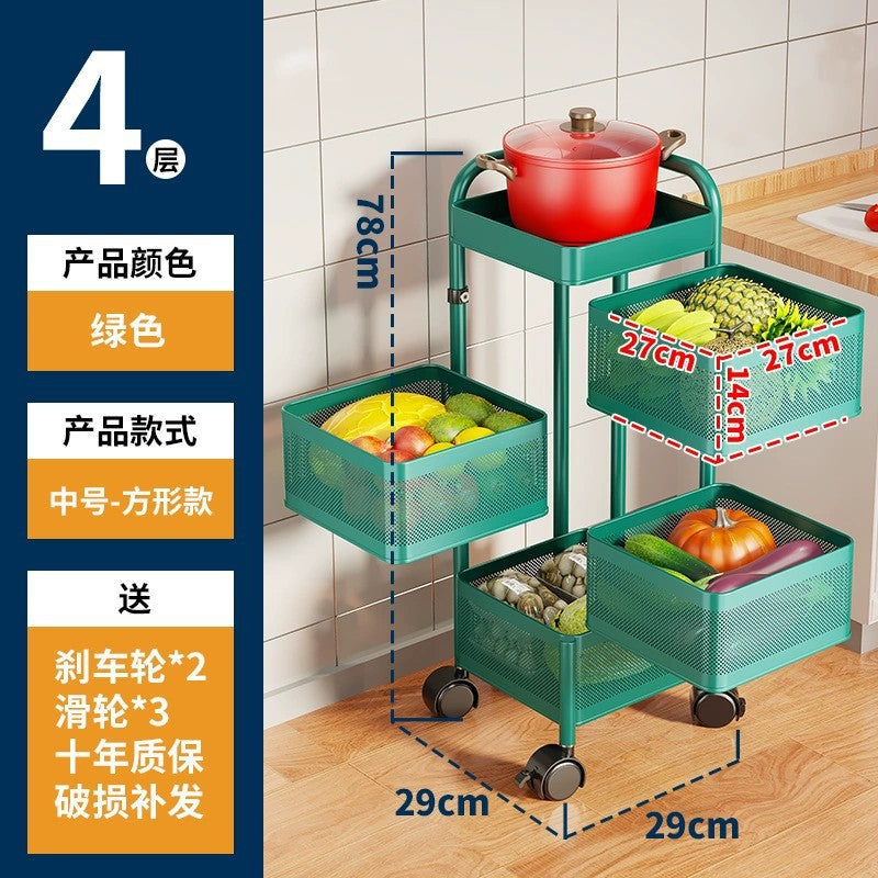 360-degree rotating vegetable organizer, kitchen floor-standing multi-tier round storage rack, dedicated basket storage for vegetables