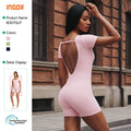 Solid color slim-fit short sleeve bodysuit - activewear for fitness, running, and yoga - women's summer lightweight jumpsuit