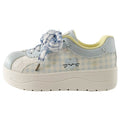 Blue korean style high-value plaid bowknot chunky sole sneakers women's 2026 summer new arrival niche campus white shoes