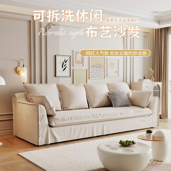 Modern simple small apartment living room straight row cotton and linen sofa removable and washable bedroom small fabric sofa factory direct sales