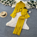 Loosecasual lazy style high collar bat sleeve cable stitchknitting blouse with sleeveless waist vest dress
