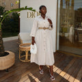 European and american cross-border women's fashion:  summer new arrival - stylish and chic striped turn-down collar pocket single-breasted shirt dress