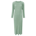 Amazon women's  european and american classic pleated long sleeve solid color midi slim fit slit dress