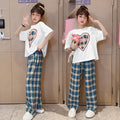 Girls' summer outfit set  new kids' fashionable and stylish summer tracksuit big kids' summer short-sleeve two-piece set