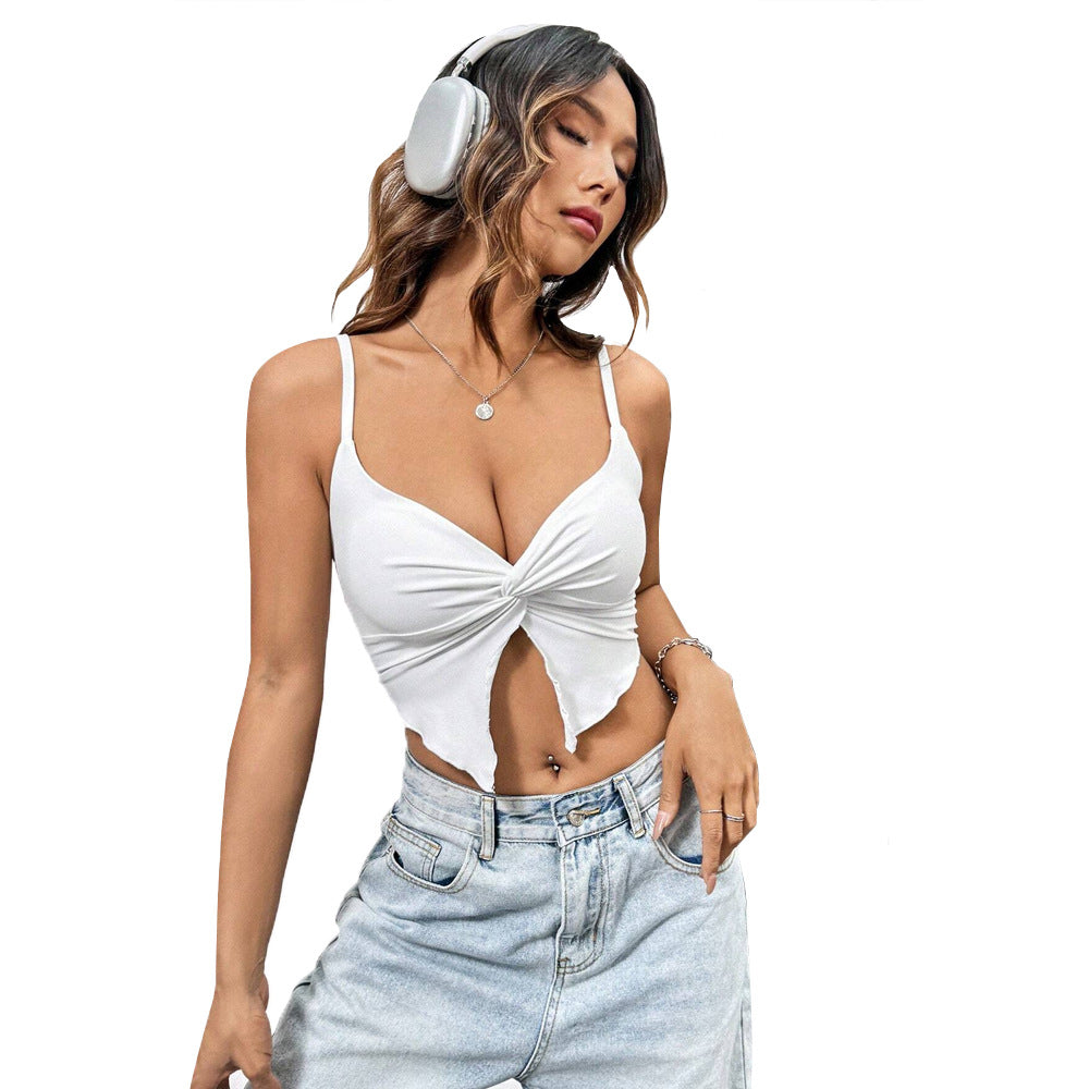 european and american cross-border women's fashion hot seller: sexy, spicy girl design, slimming, slit, bodycon camisole top