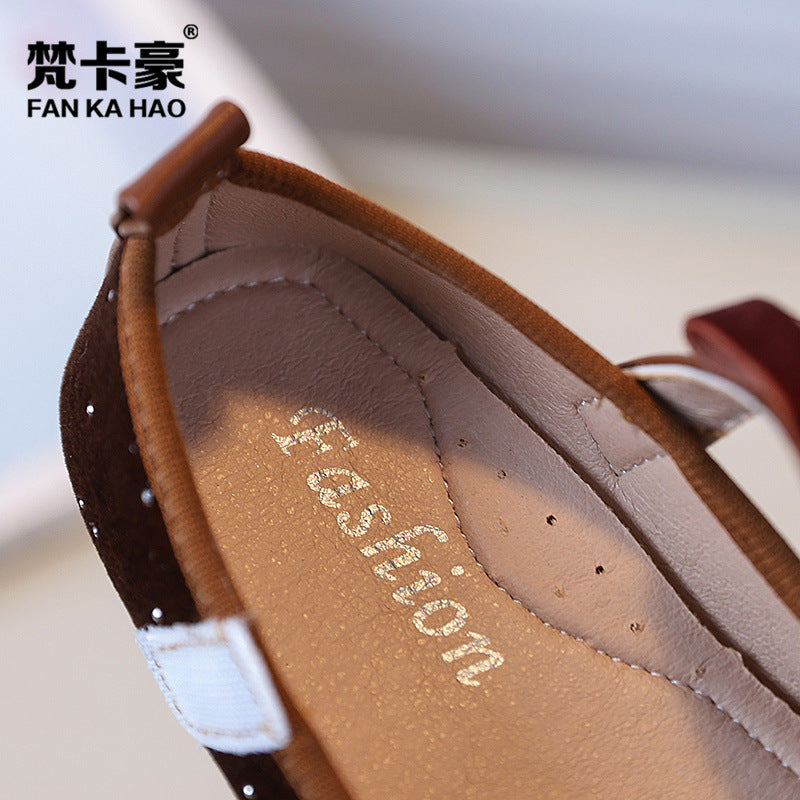 Vancahao girls' shoes:  autumn new collection - velvet bow princess shoes, kids' grandmother shoes, single shoes