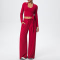 New arrival: solid color double-sided brushed fleece drawstring long-sleeve tank top three-piece set - perfect for sports, running, fitness, and yoga