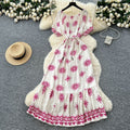 Literaryretro one shoulder lantern sleeve strap waist printingdress women's summer slimming lookelegantruffles long skirt