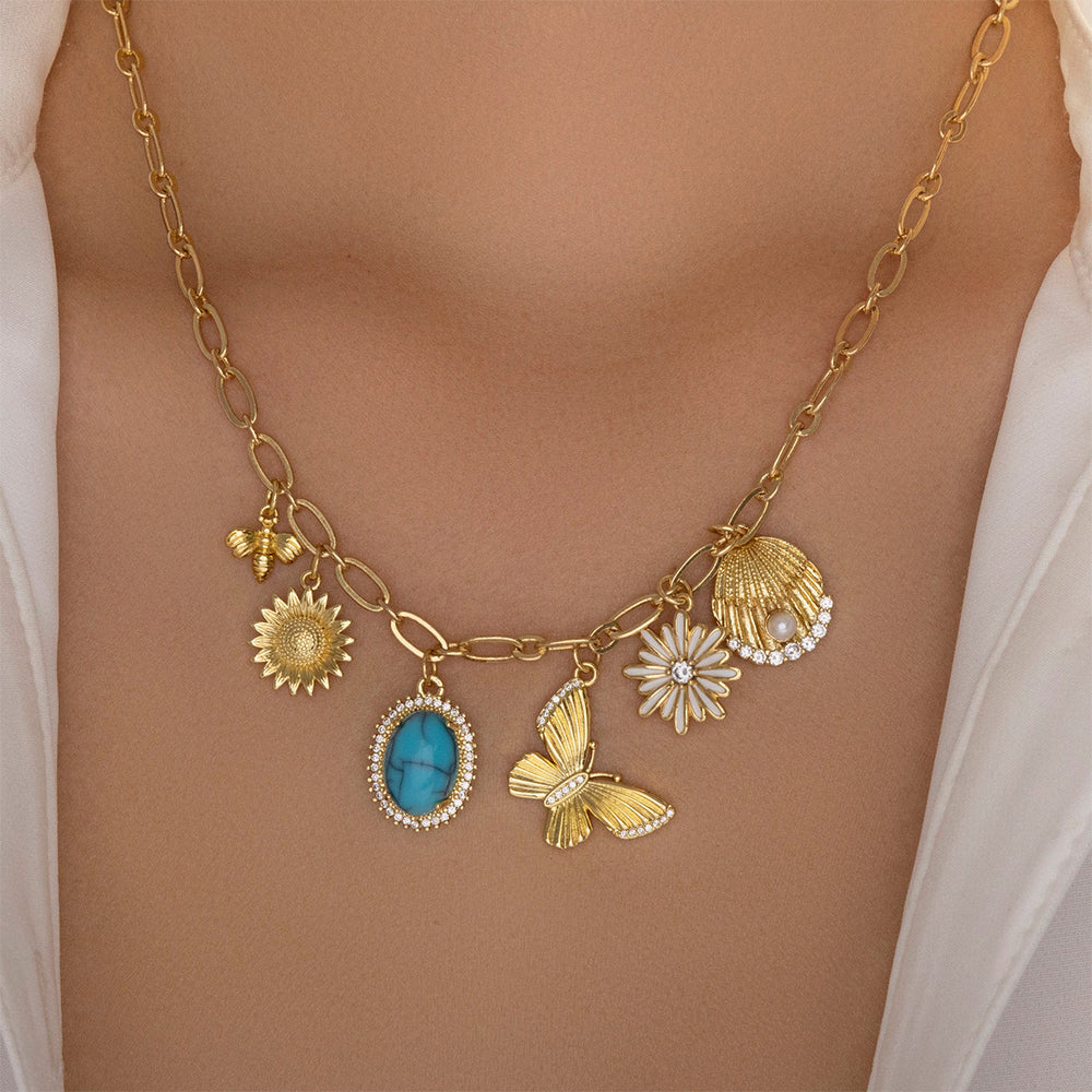 stylish necklace wholesale fresh and natural bee butterfly pendant niche metal sunflower flower necklace for women