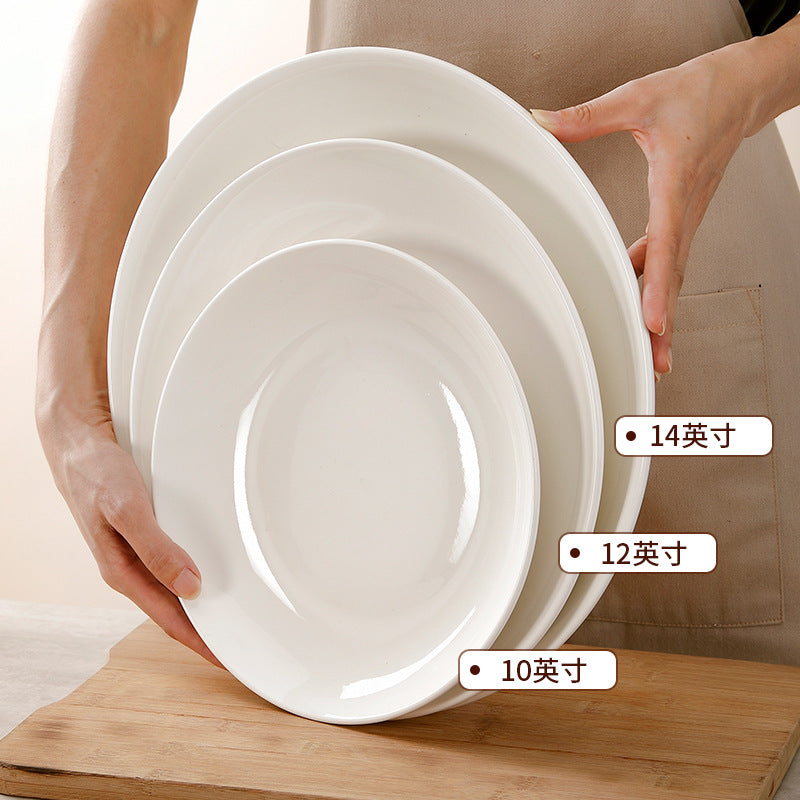 Wholesale large plate deep plate for home ceramic pure white round plate hotel large plate chicken chopped pepper fish head fruit plate vegetable plate fish plate