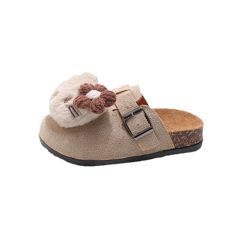Kids female retro cat birkenstock slippers outwear2025 spring autum cartoon cute plaid girl baotou new arrival