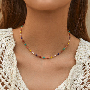 Amazon new arrival: ethnic style necklace - 18k gold plated copper, unique exotic design, mixed color seed bead necklace with premium texture