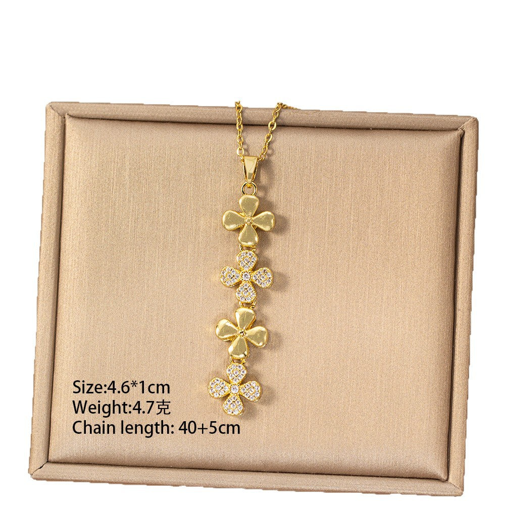 [titanium steel] cross-border popular diamond-filled four-leaf clover long necklace for women, accessible luxury, high-end niche clavicle chain jewelry