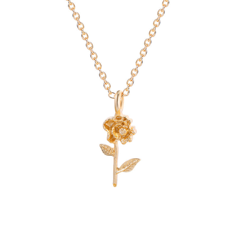 Wholesale flower necklaces, cross-border new alloy niche high-end jewelry, versatile rose pendant collarbone chain for women