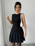 cross-border european and american style women's casual sleeveless elegant solid color ruffle mini dress - direct supply for cross-border e-commerce