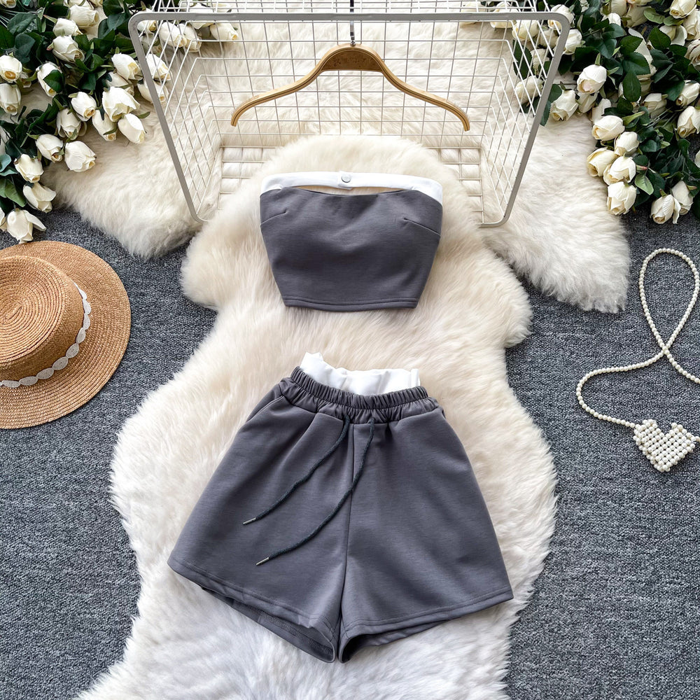 Pure desire hot girl halter sexy vest suit women's summer two-piece set fashion slimming lookcasual sports pure desire style