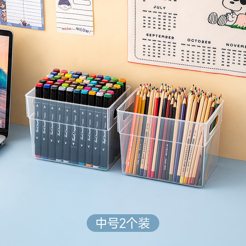 Desktop Drawer Marker Stationery Storage Box Plastic Transparent Pen Holder Sundries A4 Book File Storage Box Wholesale