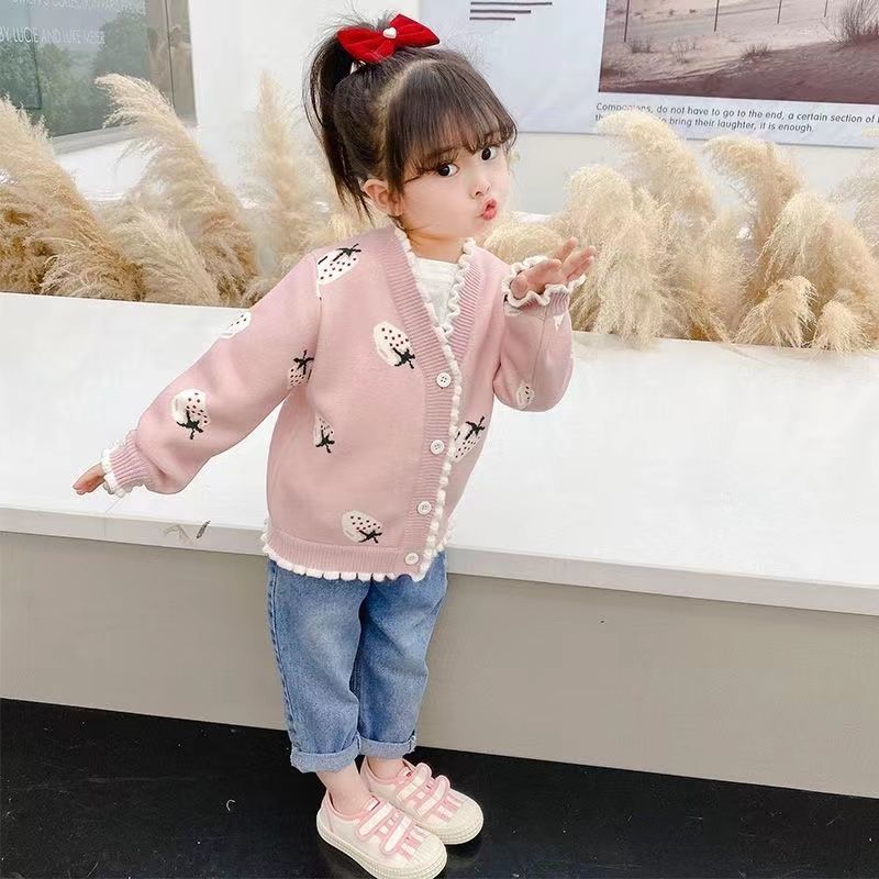 Girls' knitted cardigan - fleece lined, extra thick, new  autumn/winter collection, stylish sweater top/jacket for toddlers and young children