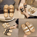 2024 new retro fairy style soft sole flat leather buckle slippers women's summer beach one-strap sandals
