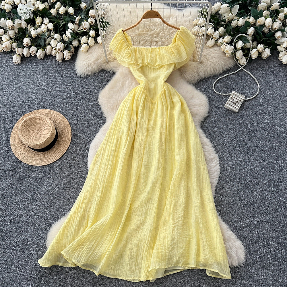 French chic ruffle trim chiffon dress -  new arrival: ethereal, slimming maxi dress