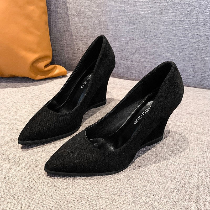 Plus size pointed-toe flats for women, spring/autumn 2025 new collection, wedge heel, korean style, minimalist chic, professional work shoes