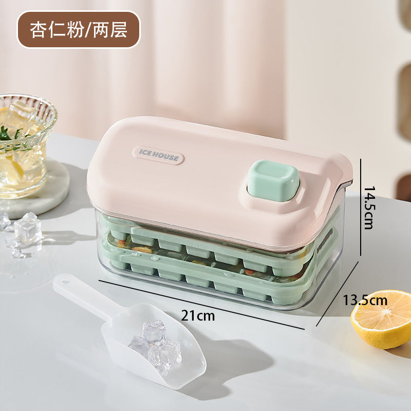 Ice cube mold, large-capacity pressing ice grid, household food-grade ice-making ice storage box, refrigerator with lid, frozen ice cube artifact