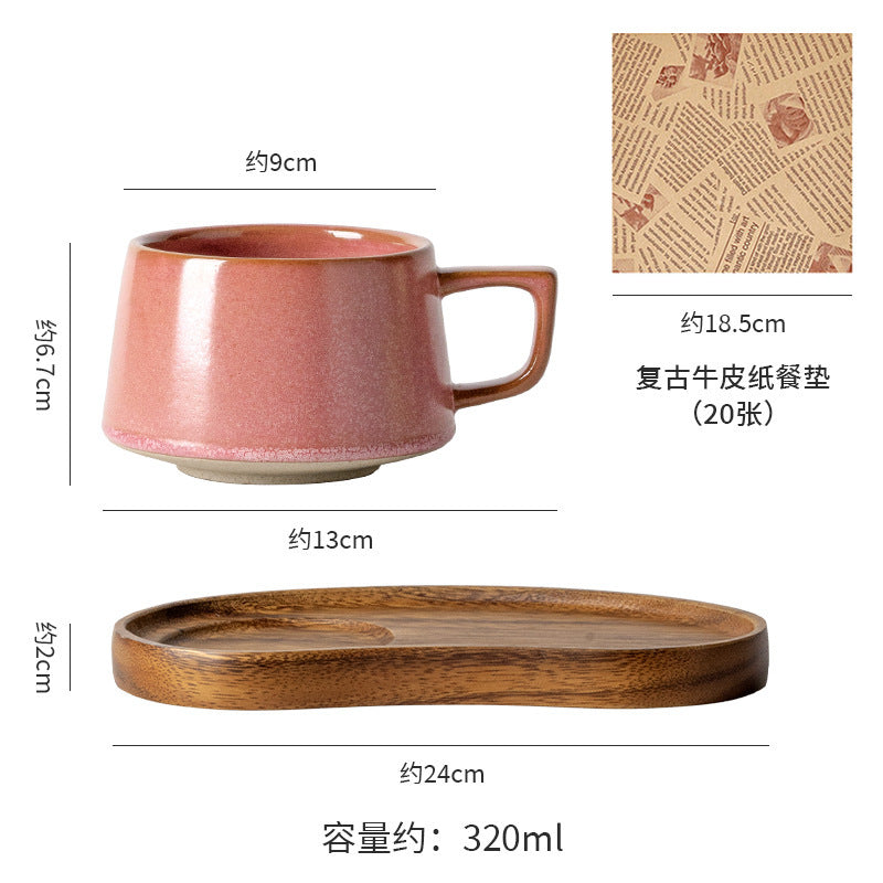 Vintage japanese-style stoneware office afternoon tea milk coffee mug - unique ceramic mug, teacup, wide-belly water cup
