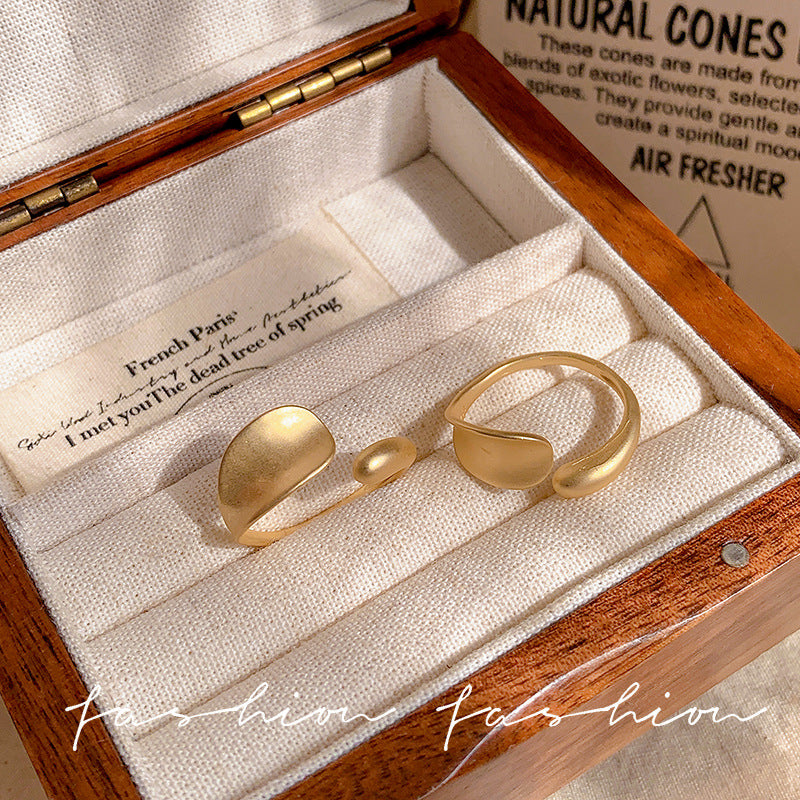 Irregular gold matte ring - women's unique design, minimalist style, index finger ring, light luxury, high-end adjustable ring