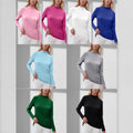 cross-border new women's long-sleeve t-shirt: everyday casual, mid-neck, solid color top, base layer - in stock