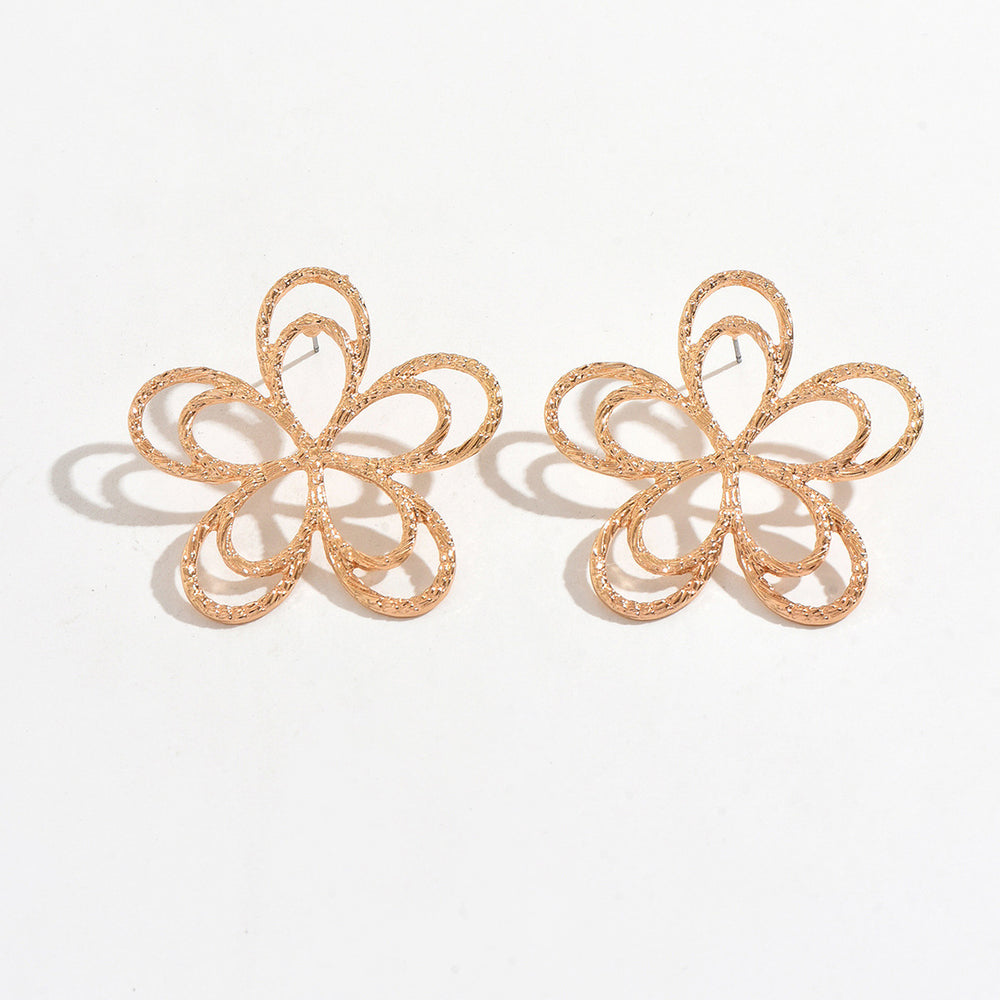 hot-selling metal texture cut out flower earrings japanese and korean version of asymmetrical texture classy sense ins earrings for women