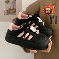 Autumn winterheattechfleece-lined big toe white shoes women's thick sole cotton shoes new arrival junior high school students casual black sneakers