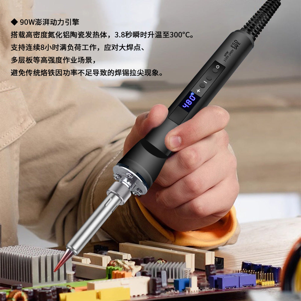 Cross-border new product 90W internal heating type digital display temperature regulation constant temperature electric soldering iron set electric loiron welding pen household maintenance