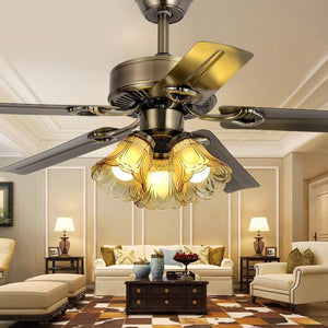 Chandelier with fan - modern minimalist style for home, bedroom, european retro iron leaf electric fan chandelier lighting fixture