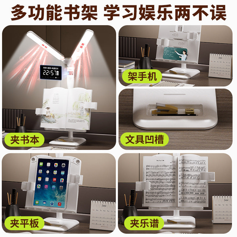 Clock table lamp led eye protection bookshelf lamp student study dormitory vision protection children's reading lamp for home