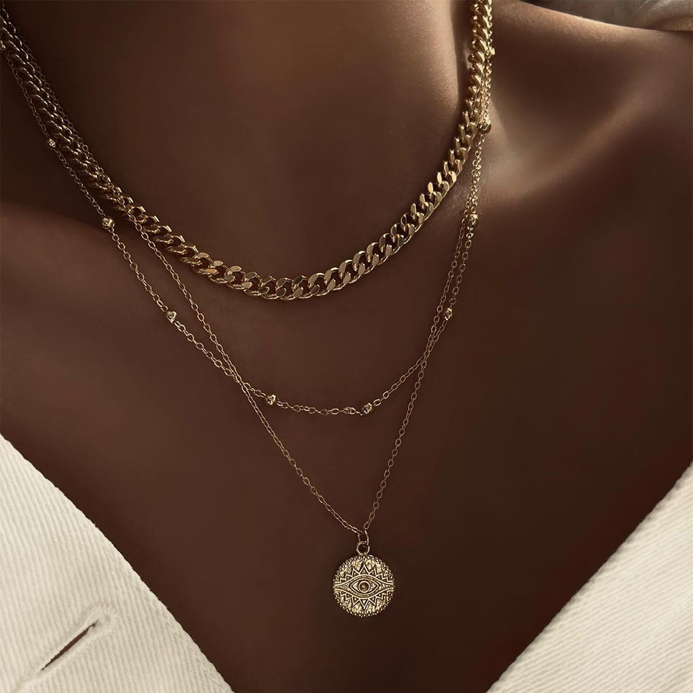 Long necklace wholesale fashion cross-border devil's eye round pendant for women fall and winter chain stacked diamond clavicle chain