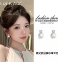 High-end silver pearl zircon stud earrings-e6256 silver