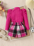 new autumn cross-border girls' mock neck bubble sleeve top and a-line bow shorts set
