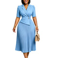 D631  fashion cross-border elegant elegant suit collar three-quarter sleeve pleated elegant foreign trade african dress