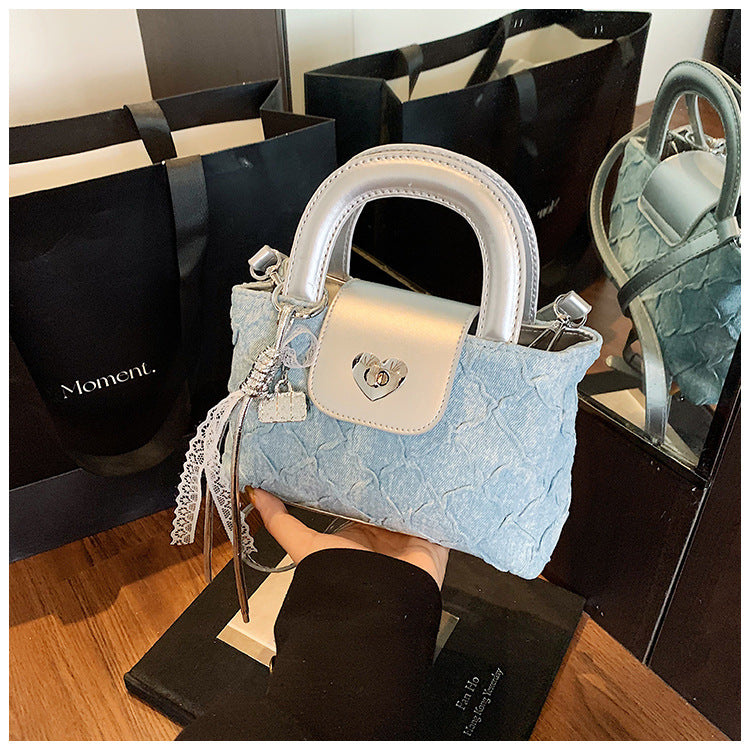 Cross-border denim bag women's summer 2025 new fashion niche messenger bag high-end popular portable bucket bag