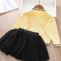 hot-selling children's sweater dress two-piece set, kids' clothing set, knitted cardigan with mesh skirt, direct from the manufacturer