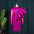 Plus size women's birthday party evening dress - unique mesh panel ruffle hem party dress
