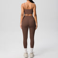 New arrival: double-sided brushed solid color seamless back compression yoga set - breathable workout outfit for running and fitness (two-piece)