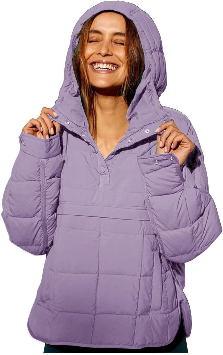European and american  new casual fashion solid color cotton padded jacket, loose fit long sleeve pullover hoodie with round hem top