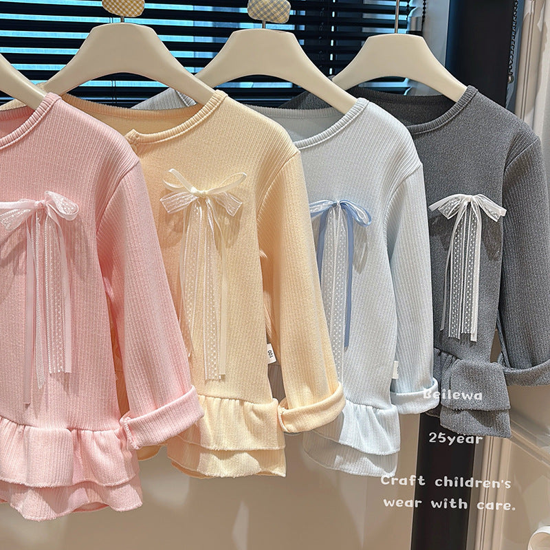 New girls' autumn outfit: versatile three-color bow cardigan - korean style casual, stylish, and trendy cardigan for baby girls