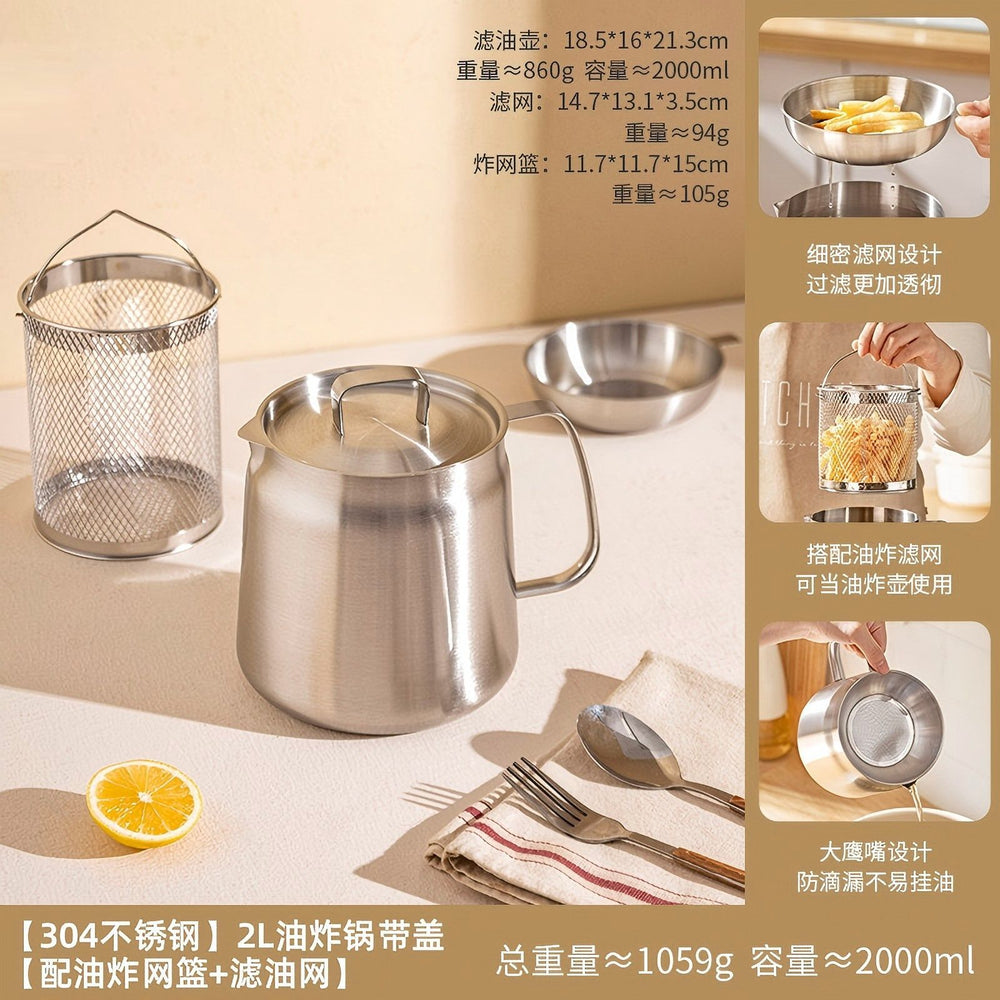 304 stainless steel oil filter pot - kitchen-specific oil strainer for home use, deep fryer with filter mesh, oil can, lard container