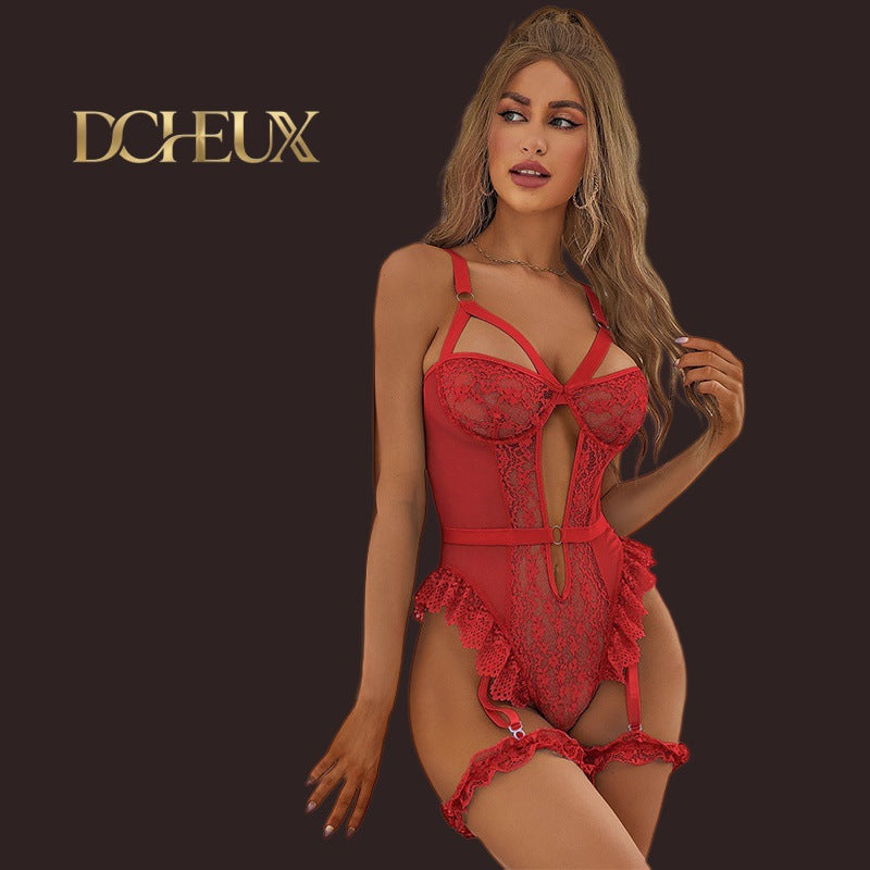 Dcheux cross-border e-commerce: new european and american style sexy women's lace mesh babydoll bodysuit wholesale
